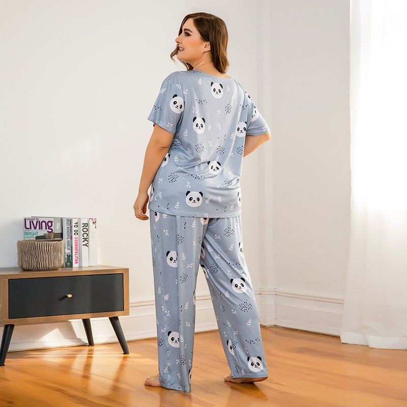 Exclusive Two-Piece Knitted Cotton Ladies Home Wear — Blue — Size XL — Top View