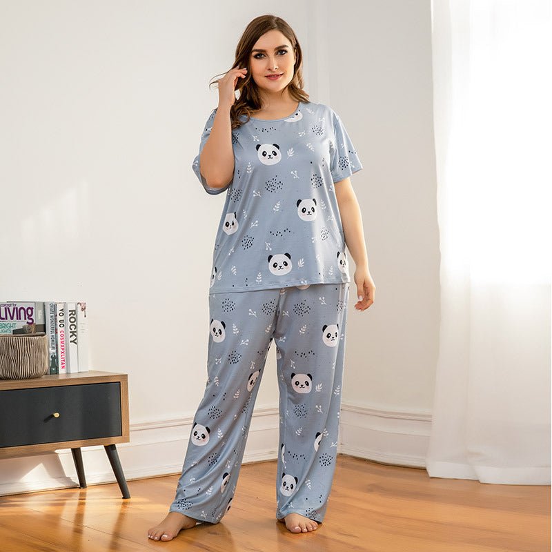 Exclusive Two-Piece Knitted Cotton Ladies Home Wear — Blue — Size XL — Front View