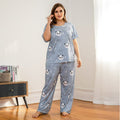 Exclusive Two-Piece Knitted Cotton Ladies Home Wear — Blue — Size XL — Front View