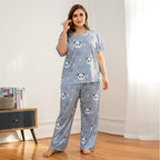Exclusive Two-Piece Knitted Cotton Ladies Home Wear — Blue — Size XL — Front View