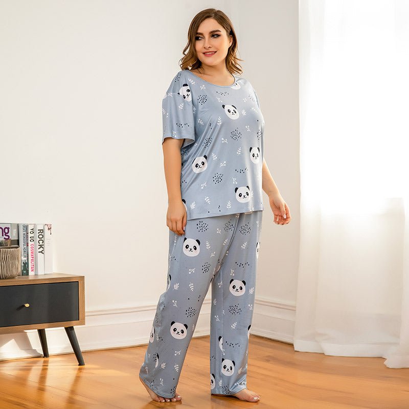 Exclusive Two-Piece Knitted Cotton Ladies Home Wear — Blue — Size XL — Back View