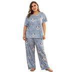 Exclusive Two-Piece Knitted Cotton Ladies Home Wear — Blue — Size XL — Detail View