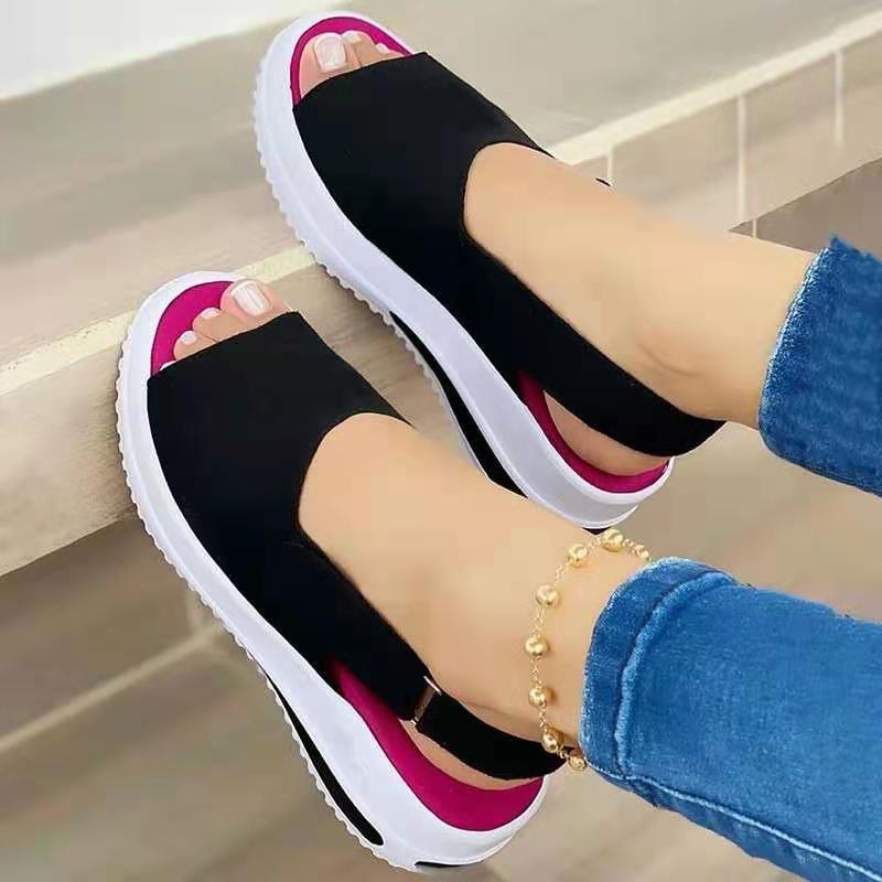 Exclusive Velcro Casual Summer Women Sandals — Black — Size 35 — Detail View