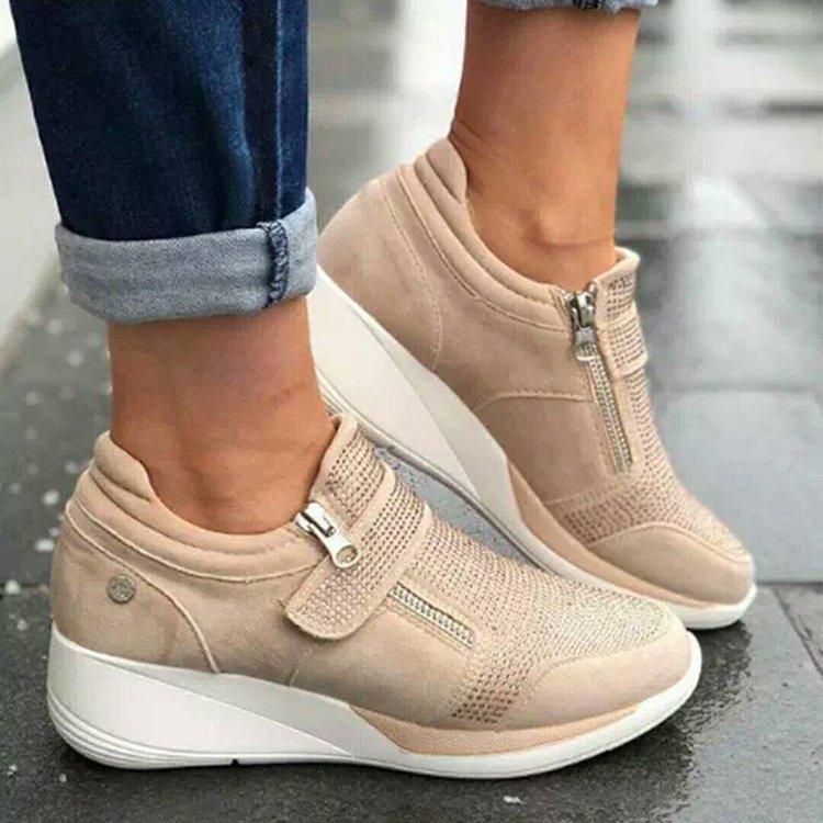 Exclusive Velcro Single Shoes Mary Jane Women's Style — Beige — Size 35 — Top View