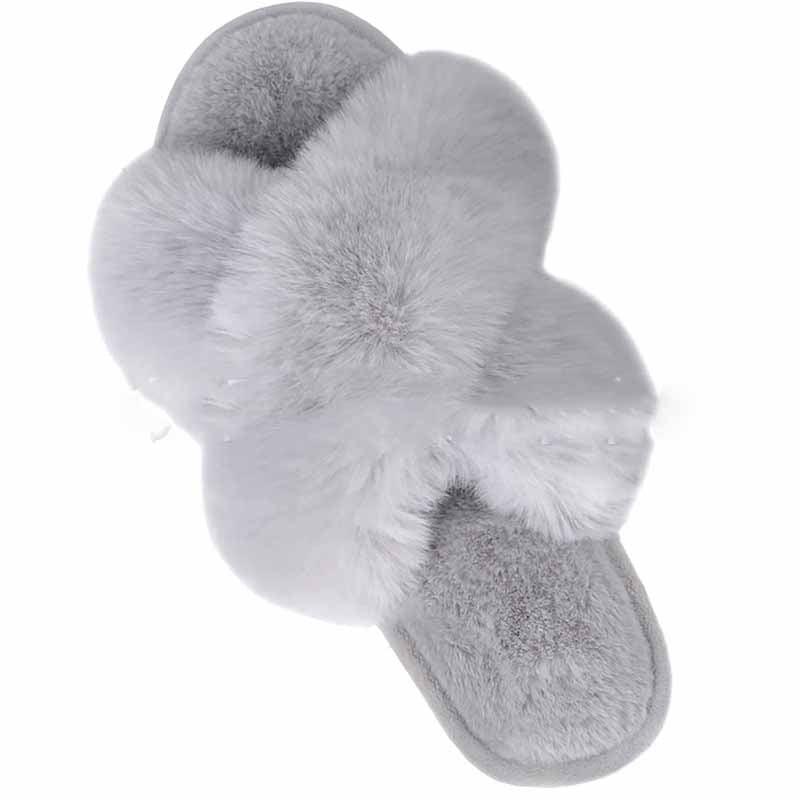 Exclusive Warm Fluffy Slippers — Beige — Size 36or37 — Back View