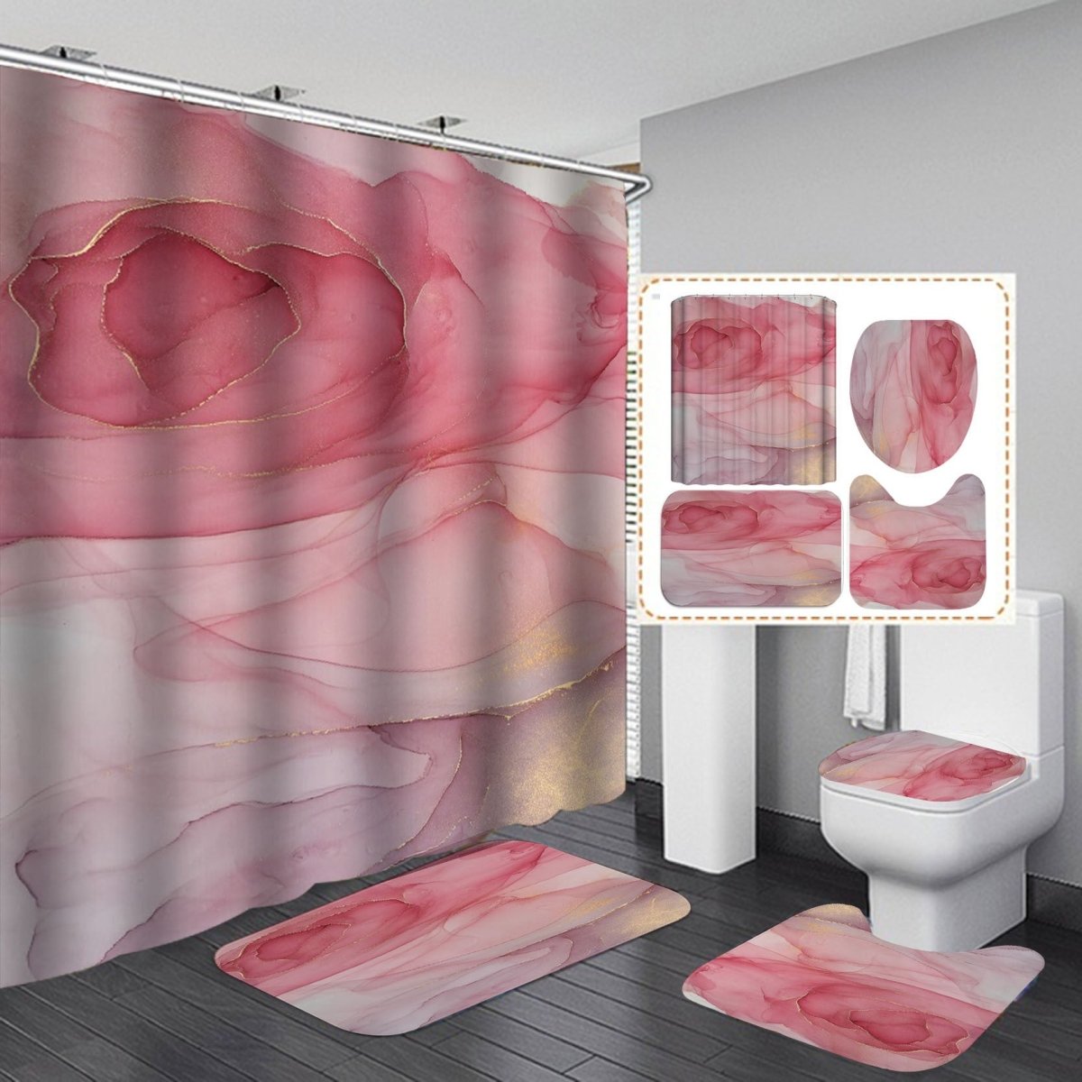 Exclusive Waterproof Bath Curtain with Hook Sets — A — Size 90x180cm — Side View