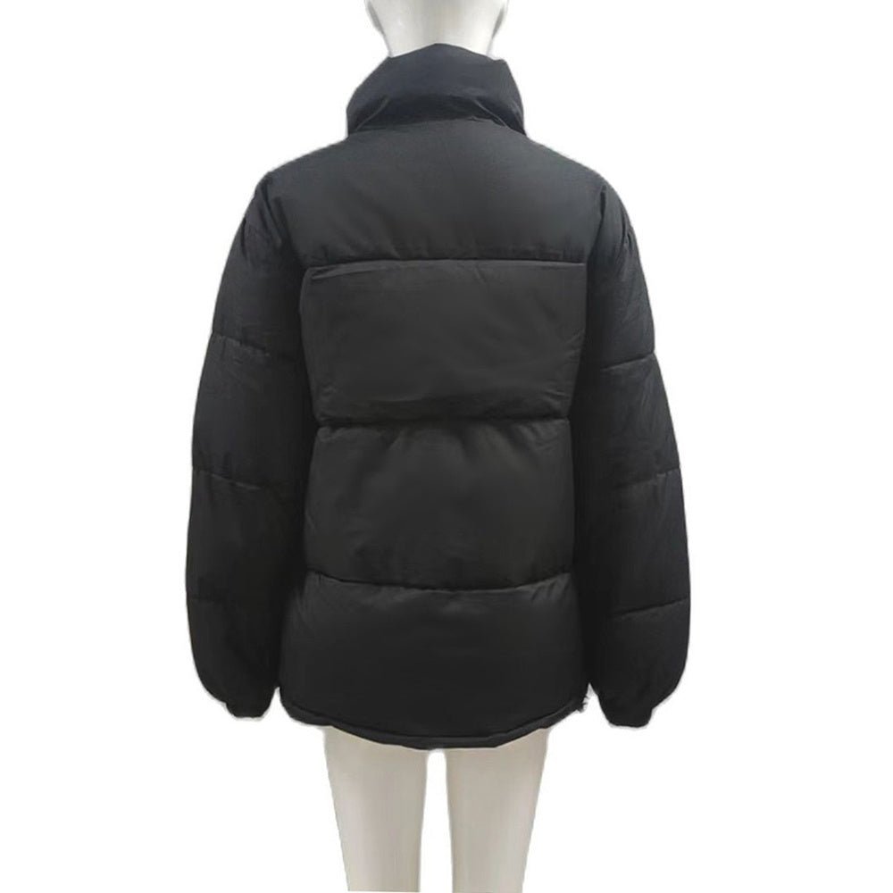 Exclusive Women Casual Windproof Down Cotton Coat — Black — Size L — Back View