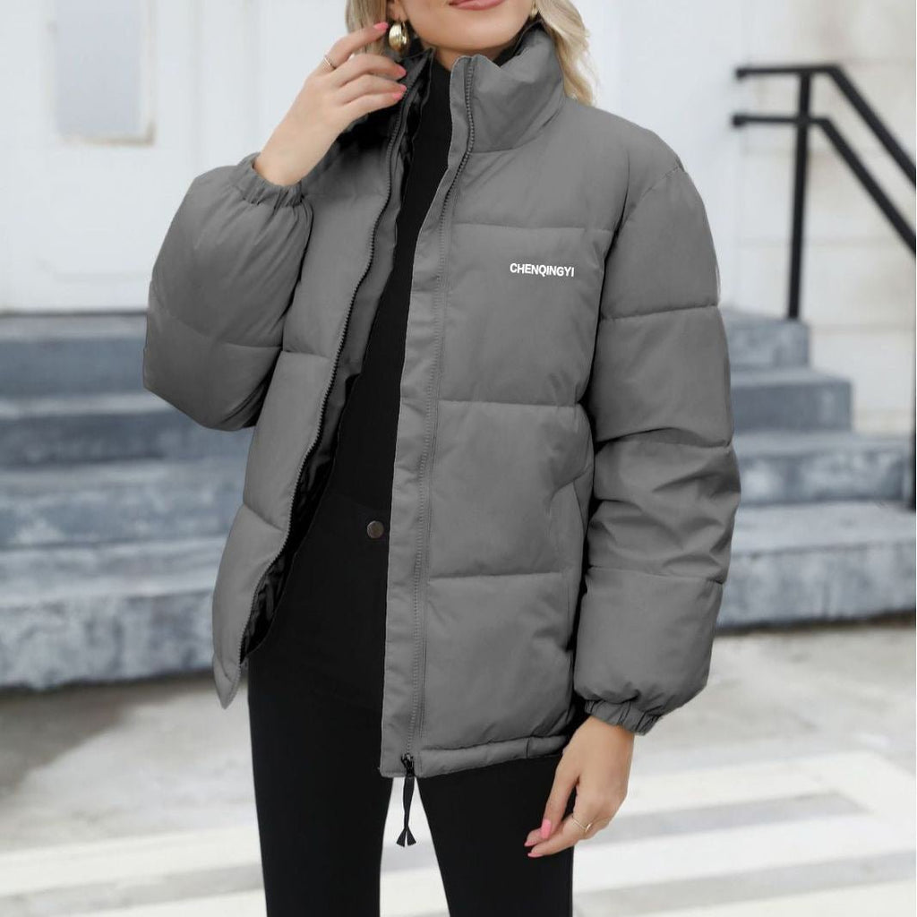 Exclusive Women Casual Windproof Down Cotton Coat — Black — Size L — Side View