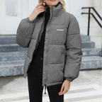 Exclusive Women Casual Windproof Down Cotton Coat — Black — Size L — Side View