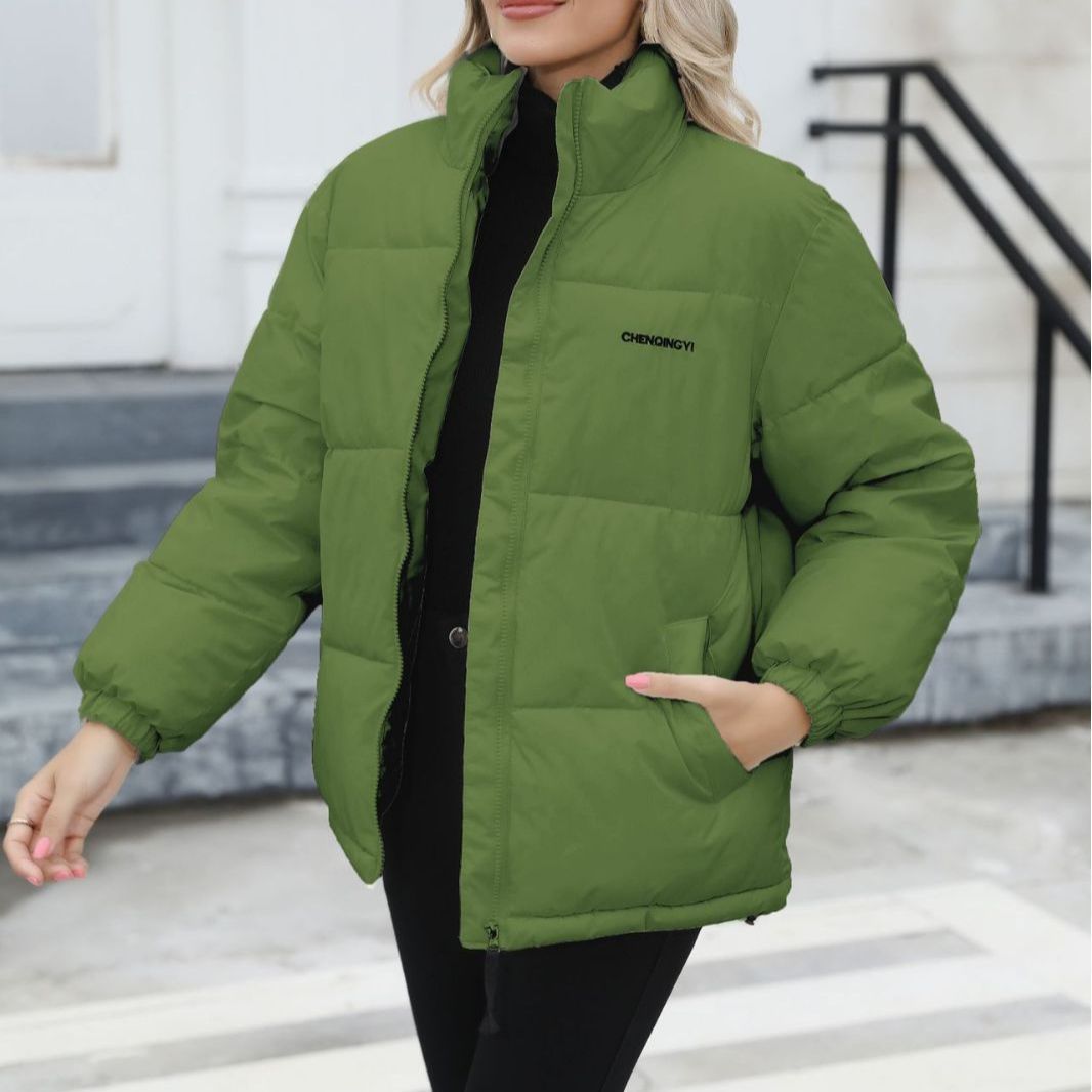 Exclusive Women Casual Windproof Down Cotton Coat — Black — Size L — Detail View