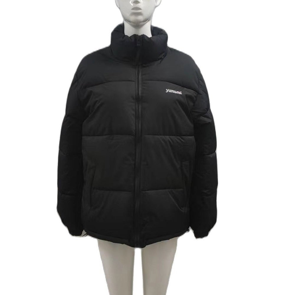 Exclusive Women Casual Windproof Down Cotton Coat — Black — Size L — Top View