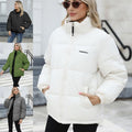 Exclusive Women Casual Windproof Down Cotton Coat — Black — Size L — Front View