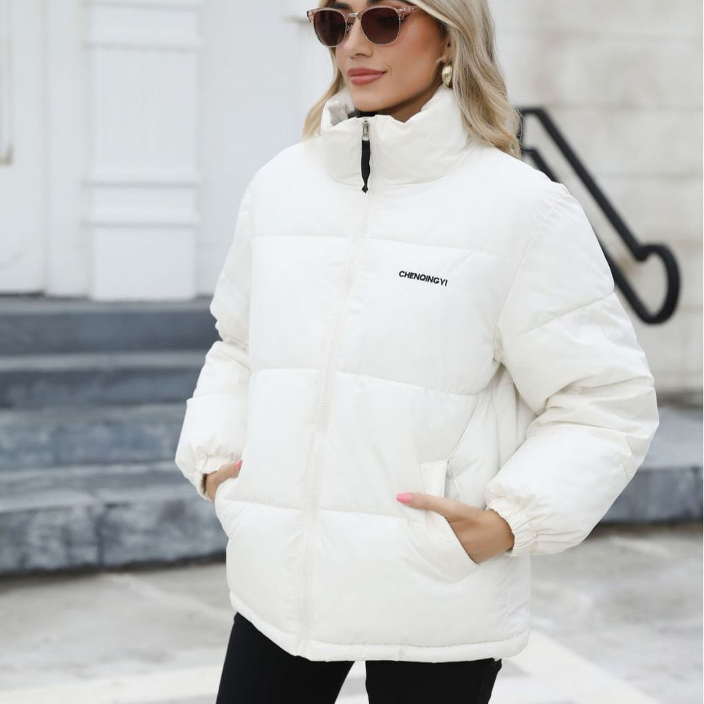 Exclusive Women Casual Windproof Down Cotton Coat — Black — Size L — Lifestyle View