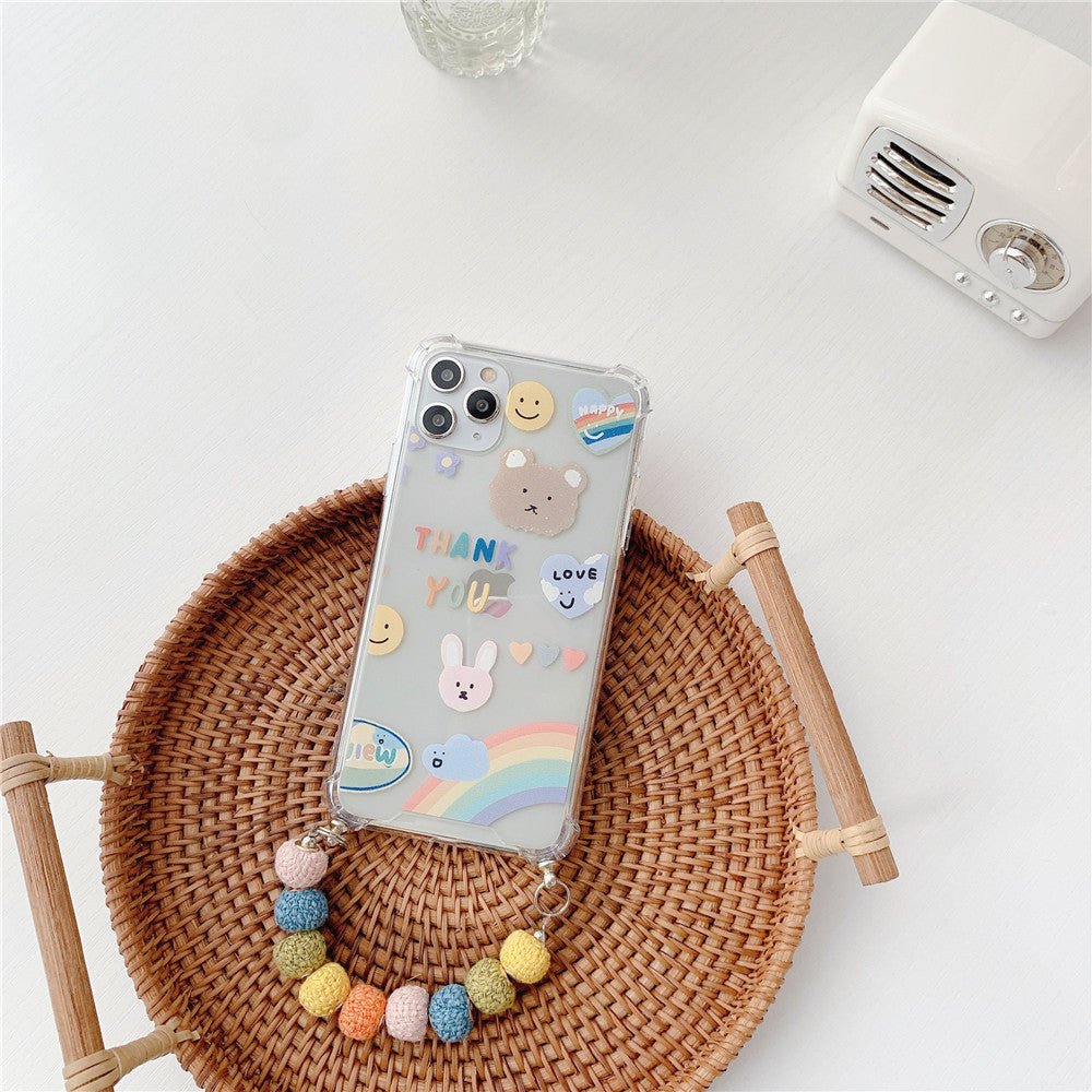 Exclusive Winter cute colored hair ball beads chain mobile phone case — 1style — Size iPhone7/8 SE2 — Side View