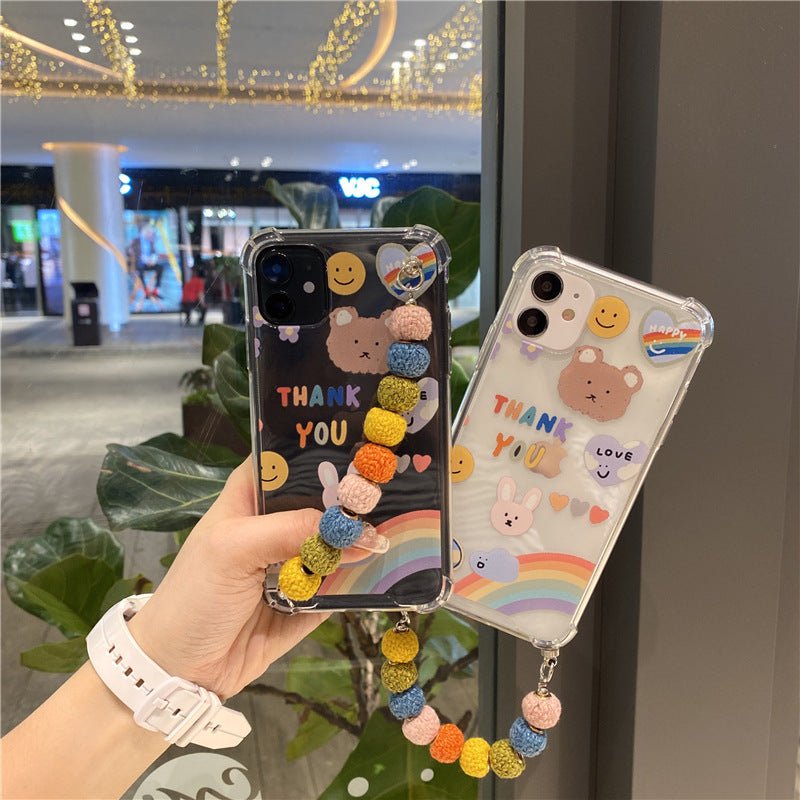 Exclusive Winter cute colored hair ball beads chain mobile phone case — 1style — Size iPhone7/8 SE2 — Lifestyle View