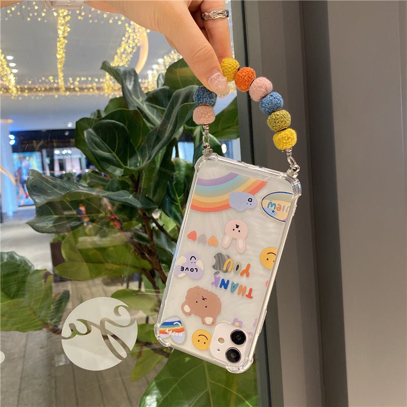 Exclusive Winter cute colored hair ball beads chain mobile phone case — 1style — Size iPhone7/8 SE2 — Top View