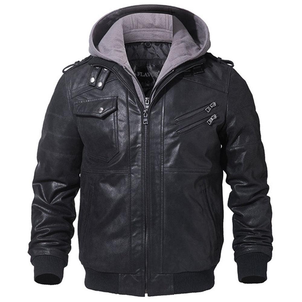 Exclusive Winter Fashion Motorcycle Leather Jacket — Black — Size 4XL — Back View