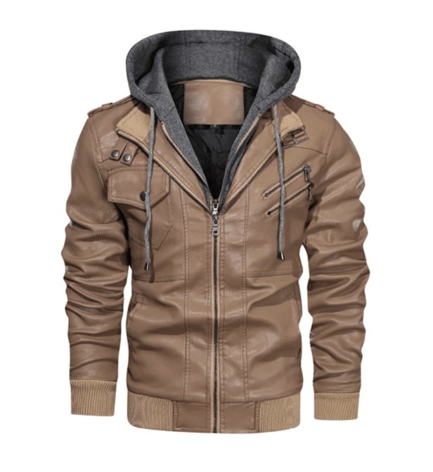 Exclusive Winter Fashion Motorcycle Leather Jacket — Black — Size 4XL — Detail View