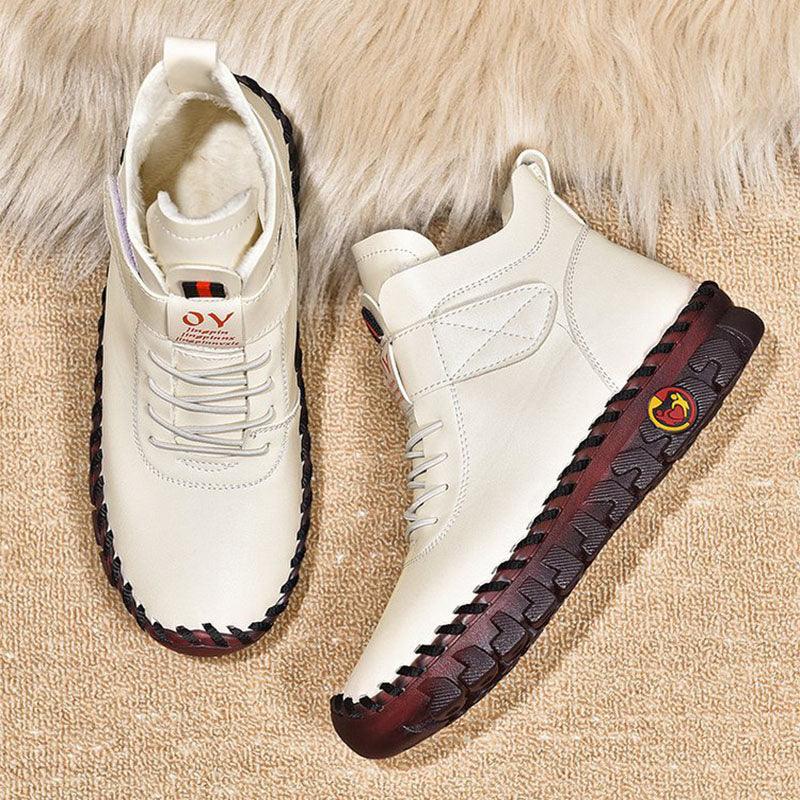 Exclusive Winter Warm Lace Up Plush Ankle Boots — Beige Cotton — Size Size35 — Alternate View 14