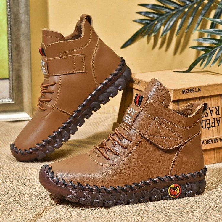 Exclusive Winter Warm Lace Up Plush Ankle Boots — Beige Cotton — Size Size35 — Lifestyle View