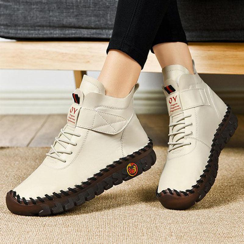 Exclusive Winter Warm Lace Up Plush Ankle Boots — Beige Cotton — Size Size35 — Side View