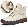Exclusive Winter Warm Lace Up Plush Ankle Boots — Beige Cotton — Size Size35 — Front View