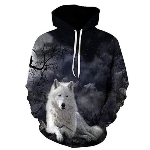 Exclusive 3D Wolf Head Print Hoodie - Men's Pullover — CBW94 — Size 3XL — Front View