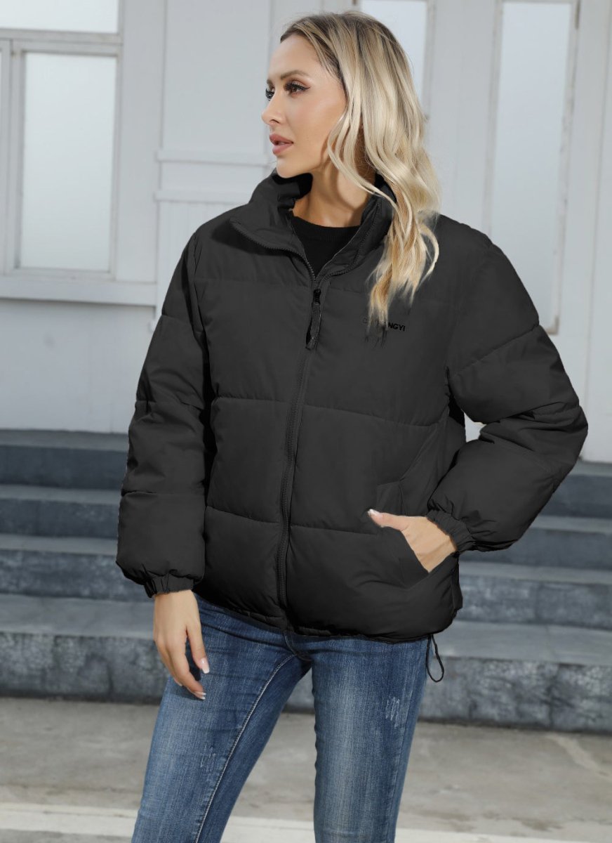 Exclusive Women Casual Windproof Down Cotton Coat — Black — Size L — Alternate View 11