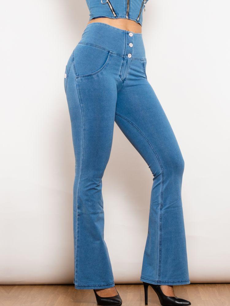Exclusive Women’s High Waist Flare Jeans | Retro & Flattering — L — Top View