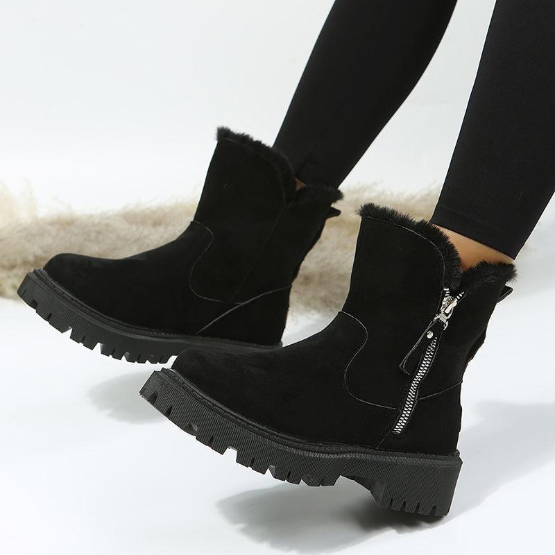 Exclusive Women Non-Slip Winter Shoes | Warm Fur Lined Boots — Black — Size Size35 — Back View