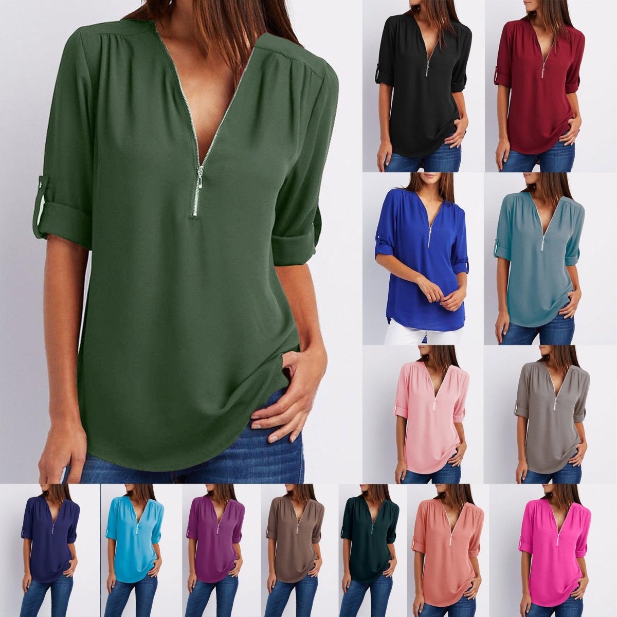 Exclusive Women Short Sleeve Loose Tops — Army green — Size 4XL — Front View