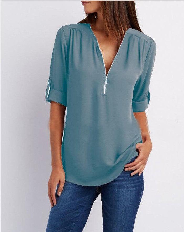 Exclusive Women Short Sleeve Loose Tops — Army green — Size 4XL — Lifestyle View