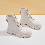 Exclusive Women's British Style Short Boots — Beige — Size 35 — Lifestyle View
