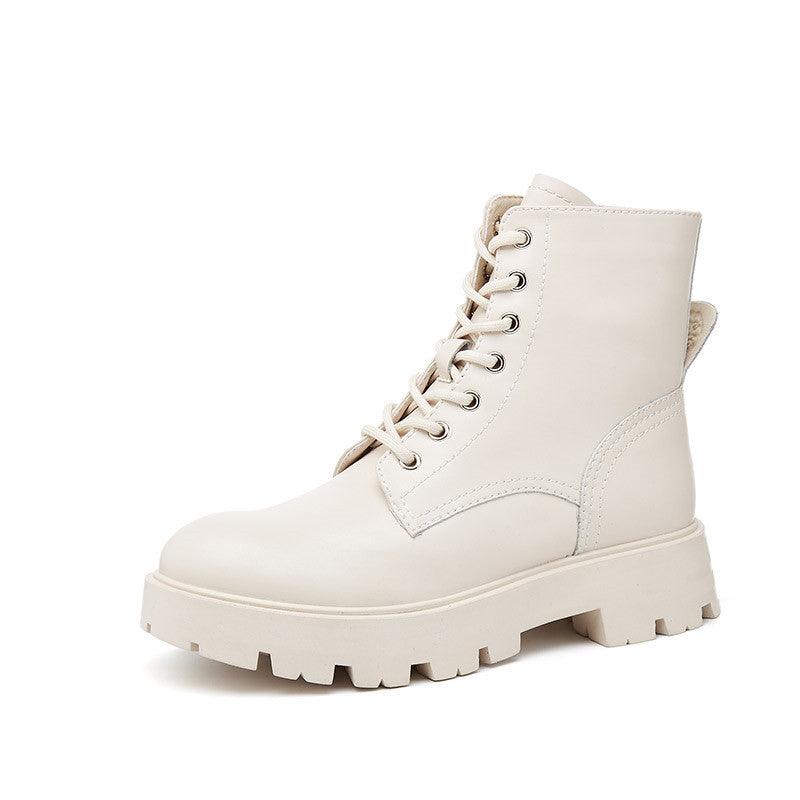 Exclusive Women's British Style Short Boots — Beige — Size 35 — Back View
