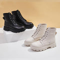 Exclusive Women's British Style Short Boots — Beige — Size 35 — Front View