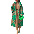Exclusive Women's Color Block Long Sleeve Coat — Blue Card Color — Size L — Back View
