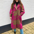 Exclusive Women's Color Block Long Sleeve Coat — Blue Card Color — Size L — Top View