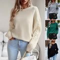 Exclusive Women's Fashionable Simple Round Neck Sweater — Beige — Size L — Front View