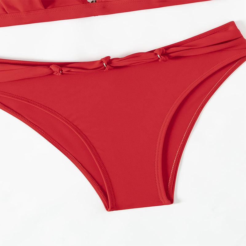 Exclusive Women's Lace-up Halterneck Split Beach Bikini — Red — Size L — Alternate View 7