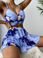 Exclusive Women's Marble Printed Three-piece Set Bikini — Blue — Size L — Alternate View 7