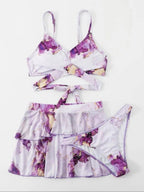Exclusive Women's Marble Printed Three-piece Set Bikini — Blue — Size L — Alternate View 13