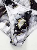 Exclusive Women's Marble Printed Three-piece Set Bikini — Blue — Size L — Alternate View 14
