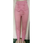 Exclusive Women's Plus Size Pure Color Cotton Trousers — Black — Size 2XL — Lifestyle View