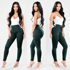 Exclusive Women's Plus Size Pure Color Cotton Trousers — Black — Size 2XL — Back View