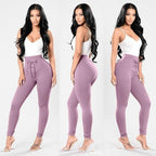 Exclusive Women's Plus Size Pure Color Cotton Trousers — Black — Size 2XL — Detail View