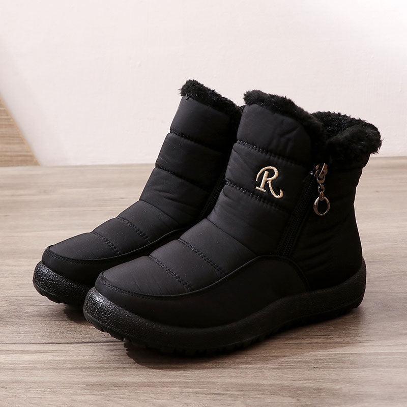 Exclusive Women's Winter Shoes Thickened Waterproof — Black — Size 35 — Back View