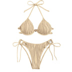 Exclusive Women's Split Sexy Bikini Swimsuit With Steel Bracket — Apricot — Size L — Detail View