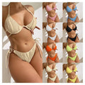 Exclusive Women's Split Sexy Bikini Swimsuit With Steel Bracket — Apricot — Size L — Front View