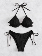 Exclusive Women's Split Sexy Bikini Swimsuit With Steel Bracket — Apricot — Size L — Lifestyle View