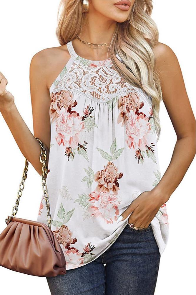 Exclusive Women's Loose Fit Tank Tops | Cotton Summer Sleeveless — Black flowers — Size 2XL — Alternate View 7